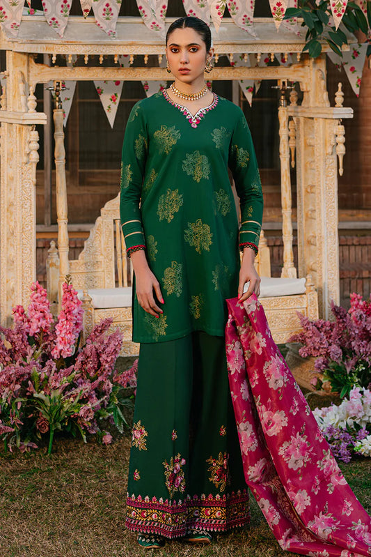 CROSS STITCH OPULENT GREEN-3 PIECE EMBROIDERED JACQUARD SUIT