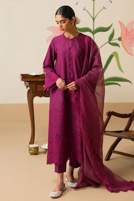 CROSS STITCH  PLUM PARFAIT-3 PIECE CHIKANKARI SUIT