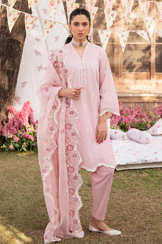 CROSS STITCH CAMEO PINK-3 PIECE EMBROIDERED JACQUARD SUIT